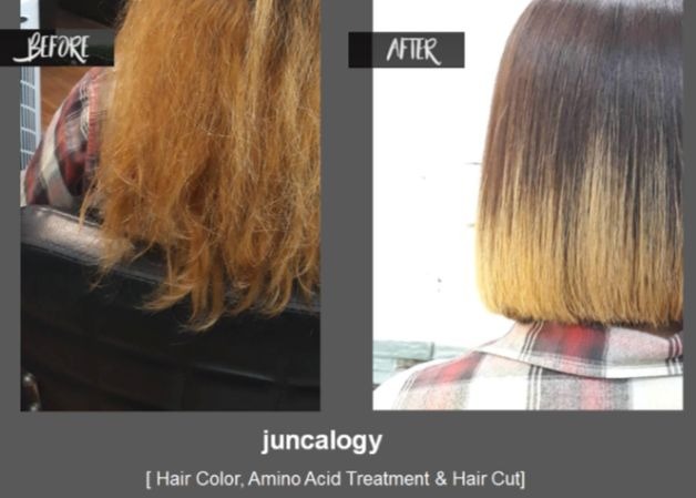 【Dull, Frizzy hair,Over bleached】BEFORE & AFTER SAMPLE OF " JuncaLogy "【Hair color, Hair cut, Amino Acid Treatment】